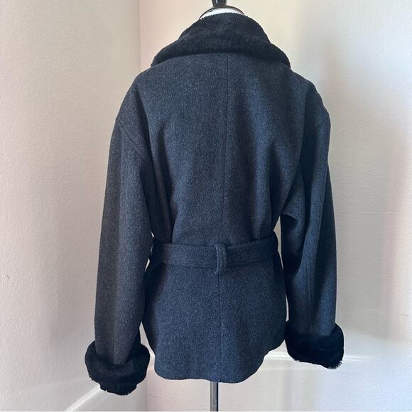 Vintage Y2K Jason Kole Wool Faux Fur Trim Belted Zip Jacket Cozy Winter Coat - Picture 3 of 16
